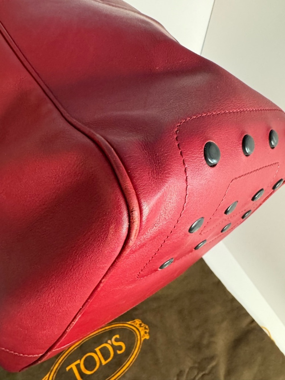 #282 Tod's Burgandy Large Leather Hobo Shoulder Bag w/ Dust Bag - Picture 17 of 17